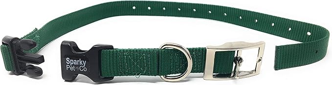 Sparky Pet Co - ECollar Replacement Strap - Easy Release Double Buckle Dog Collar - Rugged Nylon - Adjustable - D Ring - Quick Release Metal Clasp - for Invisible Fence Systems - 3/4" x 24" - Green