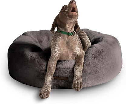 UnHide Floof Pet Bed - Medium (28" x 10") - Extra Soft Dog Bed - Removable Faux Fur Cover - Machine Washable - Helps Ease Pet Anxiety & Provides The Perfect Sleep - Charcoal Charlie