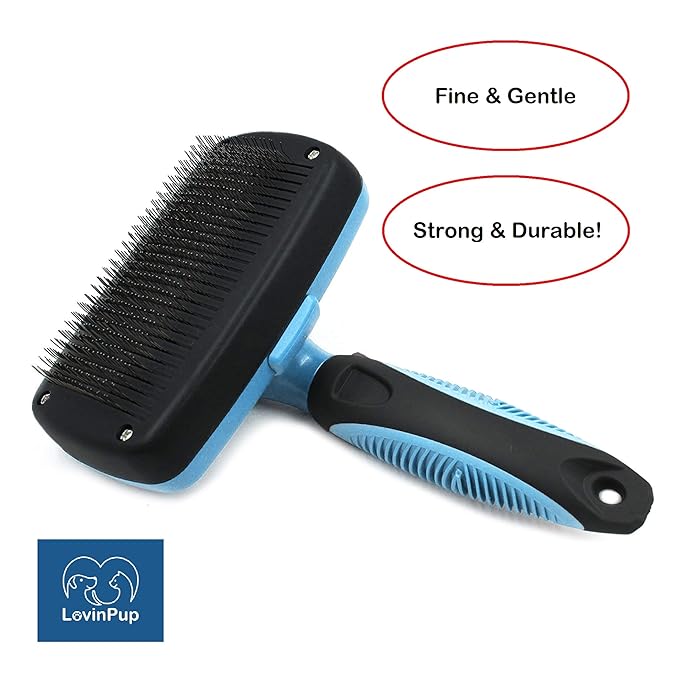 LOVINPUP Dog Slicker Brush, Self Cleaning, Shedding and Grooming Tool for Pets, Best Dog Brush with Easily Retractable Bristles to Remove Hair Instantly