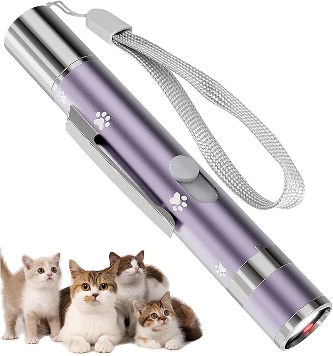 Cat Toy, Distinctive Purple Painted Metal Casing with Paw Print Design, USB Rechargeable, 3 Light Modes & 5 Adjustable Patterns, Interactive Chase Toy for Indoor Cats & Dogs Training & Exercise