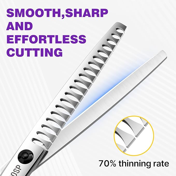 Chunkers Dog Grooming Scissors Professional Thinning Shears for Dogs Trimming 70% Thinning Rate 19 Teeth Symmetric Handle Light Weight for Pet Groomers or Family DIY Use
