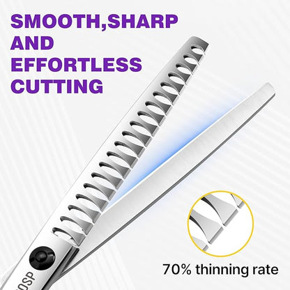 Chunkers Dog Grooming Scissors Professional Thinning Shears for Dogs Trimming 70% Thinning Rate 19 Teeth Symmetric Handle Light Weight for Pet Groomers or Family DIY Use