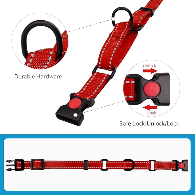 Martingale Dog Collar and Leash Set Martingale Collars for Dogs Reflective Martingale Collar for Small Medium Large Dogs(Red&M)