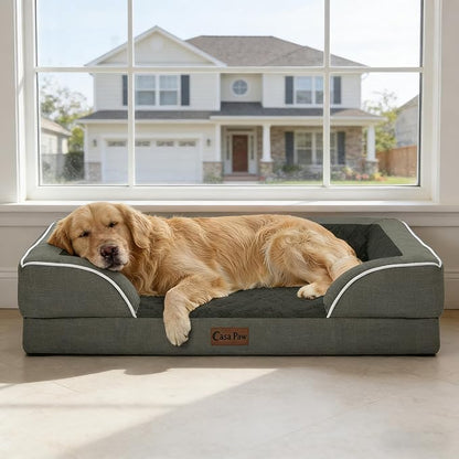 Casa Paw Orthopedic Dog Beds for Extra Large Sized Dogs, Waterproof Memory Foam XL Pet Bed with Sides 48x30Inch, Non-Slip and Egg-Crate Foam Big Dog Couch Bed with Removable Washable Cover, Dark Green