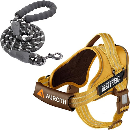 AUROTH Dog Harness and Leash Set, Soft Padded Dog Vest with 5.25FT Dog Leash, No Choke, Easy On Pet Vest, Adjustable Reflective No Pull Dog Harness for Large Dogs, Easy Walking and Training