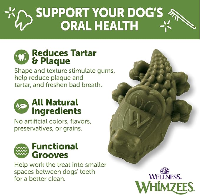 Whimzees Wellness Alligator Dog Dental Treats, Medium Size, (12 Count)