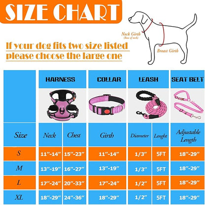 LOBEVE No Pull Dog Harness, Collar & Leash Set | Includes Dog Seat Belt, Collapsible Bowls & Poop Bag Dispenser. Ideal for Training, Walking, Hiking. Fits Small to Large Dogs(Pink-S)