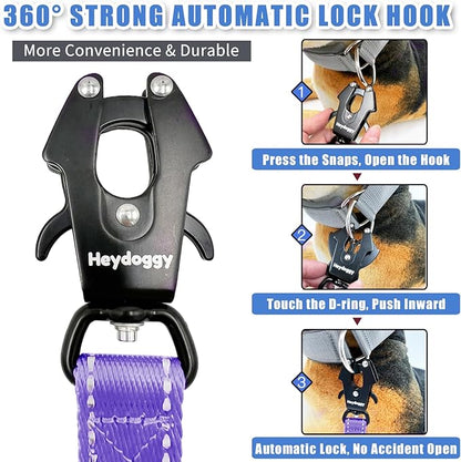 Strong Heavy Duty Dog Leash - 4ft Reflective Nylon Training Leash with Soft Padded Double Handle & Auto Lock Frog Clip, Safety Traffic Control for Large Medium Small Dogs No Pull Walk Light Purple,4ft
