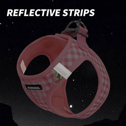 AIITLE Breathable Mesh Dog Vest Harness, No Pull Escape Proof Vest Harnesses with Reflective Bands, Adjustable Plaid Pet Outdoor Harnesses for Small and Medium Dogs Watermelon M