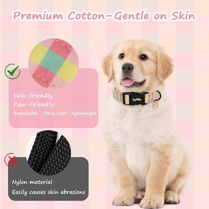 Dog Collar with Colorful Check Pattern, Spring Summer Collection Dog Collar with Exquisite Pendant, Durable Adjustable Collars for Gifts & Daily Use-XS