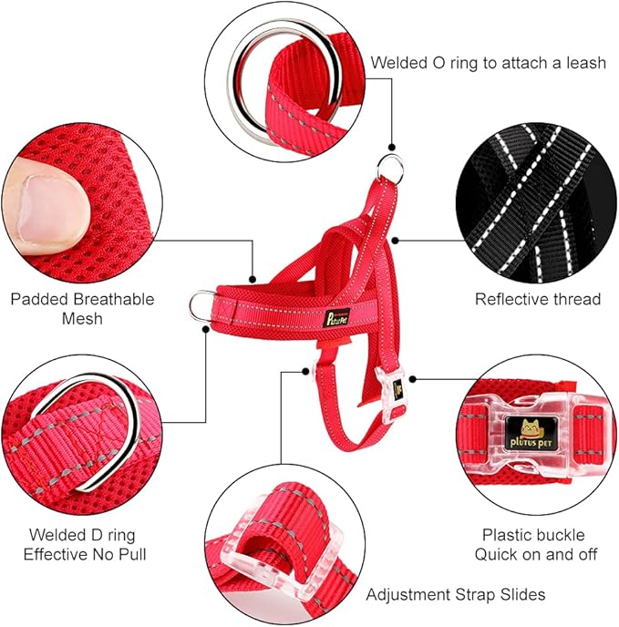 Plutus Pet No Pull Dog Harness with Breathable Mesh Padded, Adjustable Reflective Escape Proof Dog Harness, Quick Fit Dog Vest Harness for Small Medium Large Dogs(L, Red)