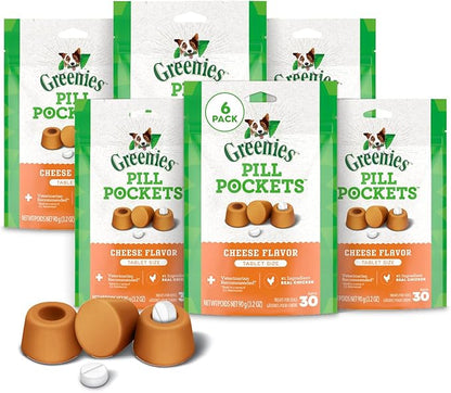 Greenies Pill Pockets for Dogs, Small Size Soft Dog Treats, Cheese Flavor, (6) 3.2 oz. Pouches
