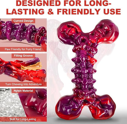 Long-Lasting Nylon Dog Chew Toys for Aggressive Chewers, Heavy-Duty Chew Bones for Medium & Large Dogs 25–80 lbs, Beef Flavor, 3-Pack (Red)