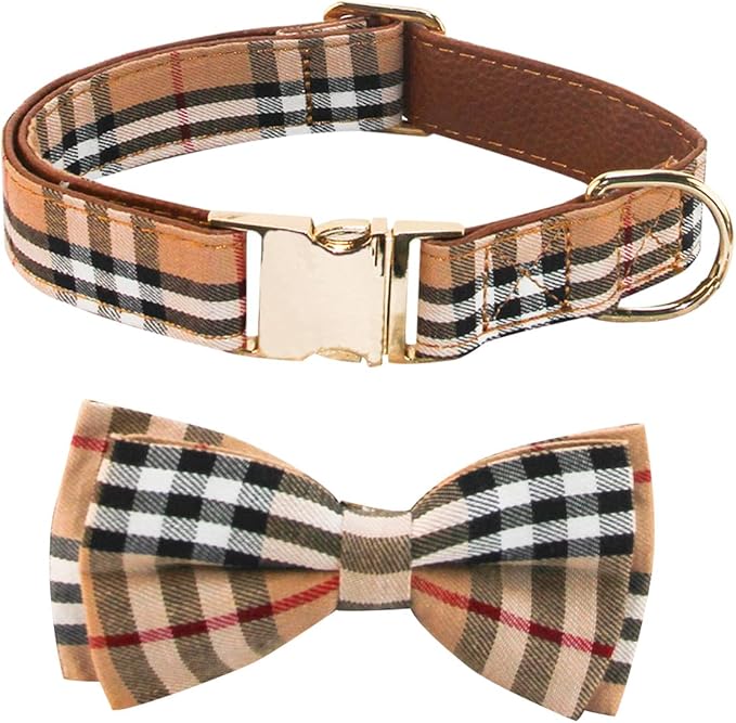 Yizepet Dog Collar with Bow Tie- Adjustable pet Collar for Dogs with Metal snap Fastener Collar, Stylish Pattern for Small Medium or Large Boy and Girl Dog and Cat