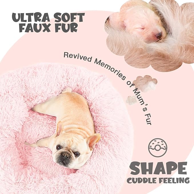 Himax Dog Bed for Medium Dogs, Pink Dogs Beds with Blanket Attached, Calming Anti-Anxiety Fluffy Dog Bed Washable (20"/26"/35")