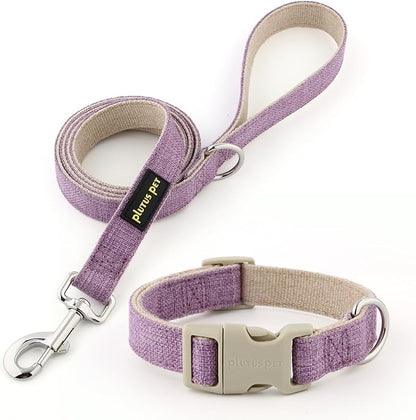 Plutus Pet Cotton Hemp Dog Collar and Leash Set, Adjustable Collar for Small, Medium, and Large Dogs, Heavy Duty and Soft on Skin, Lavender, S