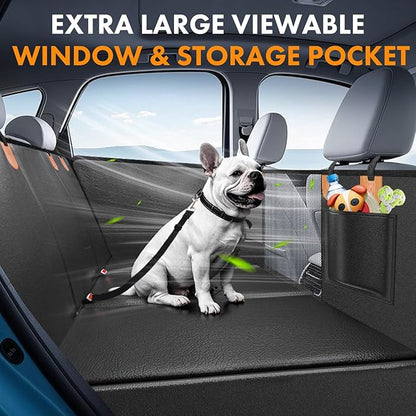 dessports Dog Car Seat Cover for Back Seat - Waterproof Car Seat Cover for Dogs with Side Flaps - Scratchproof Nonslip Hard Bottom Dog Hammock for Car Truck SUV
