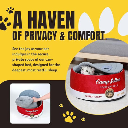 PECHVINO Can-Shaped Cat Bed with Privacy Cover - Comfortable Cushion for Cats & Small Dogs