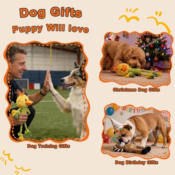 Rope Dog Toys to Keep Them Busy - Tug of War Dog Toys for Boredom Plush Interactive Squeaky Puppy Toys for Small Medium Large Dogs