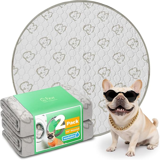 FXW Washable Pee Pads for Dogs, Leak-Proof & Non-Slip, Specifically Designed for Whelping Box, 36" Round, Khaki, 2 Packs