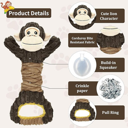 Vehomy Dog Squeaky Toy Gorilla Shaped Dog Toy for Aggressive Chewers Tug of War Dog Toy Pet Interactive Toy Dog Plush Toy with Crinkle Paper for Small Medium Large Dogs Gorilla, Brown