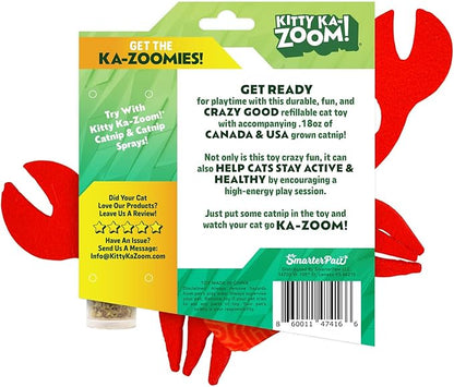 KITTY KA-ZOOM ZOOMIE Crab - Refillable Catnip Toy + Catnip | High Potency Hand Harvested Fresh | Soft Plush for Engaging Play
