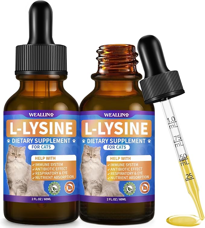 L-lysine Supplement for Cats, Immune Support for Cats, Support for Feline Respiratory, Sneezing, Runny Nose, Eye Function, Helps Strengthen Natural Defenses, Chicken Flavor (2PCS)