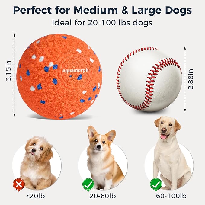 Aquamorph 2 Pack Interactive Dog Balls - Auto Moving Bouncing Vibrating Washable Dog Toys for Large Medium Dogs, Type-C Rechargeable, Blue and Orange, Grid Pattern