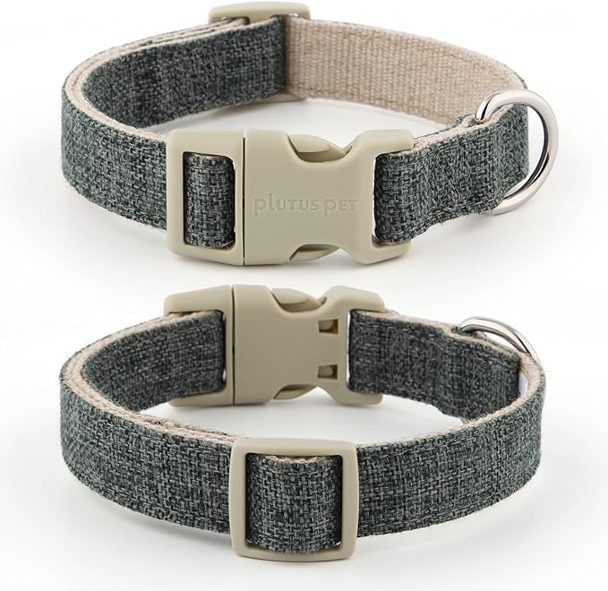 Plutus Pet Cotton Hemp Dog Collar and Leash Set, Adjustable Collar for Small, Medium, and Large Dogs, Heavy Duty and Soft on Skin, Gray, L