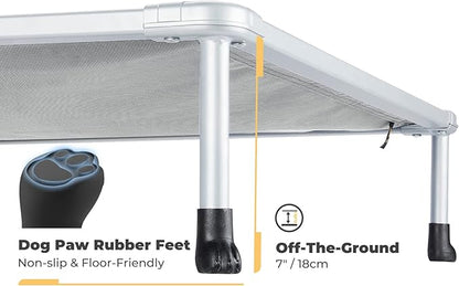 Veehoo Chewproof Elevated Dog Bed - Cooling Raised Pet Cot, Breathable Mesh, Washable & Non-Slip for Large Dogs, Indoor/Outdoor, Grey Mat and Silver Metal Frame, 42x30inches (Model CWC2203B03)
