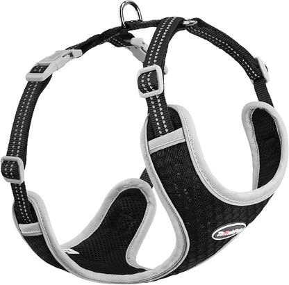 ThinkPet Reflective Breathable Soft Air Mesh No Pull Puppy Choke Free Over Head Vest Ventilation Harness for Puppy Small Medium Dogs and Cats (Black,XS)