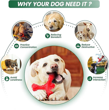 CVALIN Dog Chew Toys for Aggressive Chewers Large Breed,Indestructible Bones Toy，Durable Cleaning Toothbrush Natural Rubber Dog Toys… (Red)