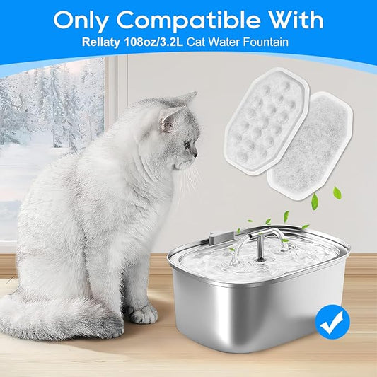 MyfatBOSS Cat Fountain Filter Replacement, Cat Water Fountain Filters Compatible with Rellaty & Fit for Neareal 3.2L/108oz Fountains, 10PCS Replacement Filters with 10PCS Sponge 10+10 Pack