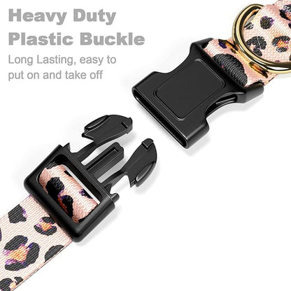 Rnivvi Dog Collar for Small Dogs, Cute Leopard Heavy Duty Adjustable Puppy Collar with Quick Release Buckle for Boy Girl & Female, Pet Accessories for Walking Running, S Length 3/4" Width, Pink