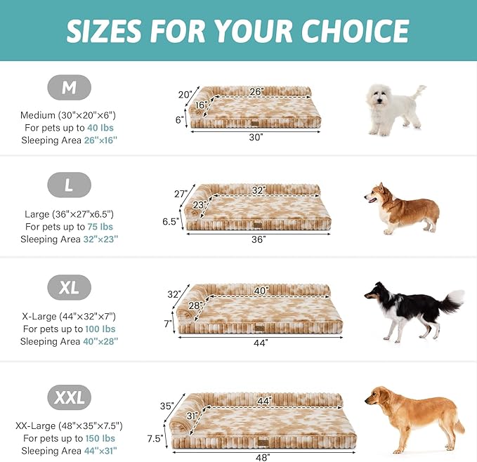 Cute Dog Bed, Faux Rabbit Fur Orthopedic Foam Dog Bed with Sides, Removable Washable Cover & Waterproof Lining, Comfortable Pet Couch for Small Dogs, Tie-Dye Brown (30" L x 20" W x 6" Th)