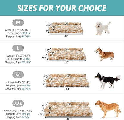 COZY KISS Cute Dog Bed, Faux Rabbit Fur Orthopedic Foam Dog Bed with Sides, Removable Washable Cover & Waterproof Lining, Comfortable Pet Couch for Medium Dogs, Tie-Dye Brown (36" L x 20" W x 6" Th)