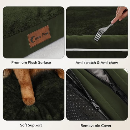 Casa Paw Orthopedic Dog Beds for Large Sized Dogs, Waterproof Egg Crate Foam Medium Dog Couch Beds for Crate 35x22Inch, Washable Pet Beds with Removable Cover and Nonskid Bottom, Olive Green