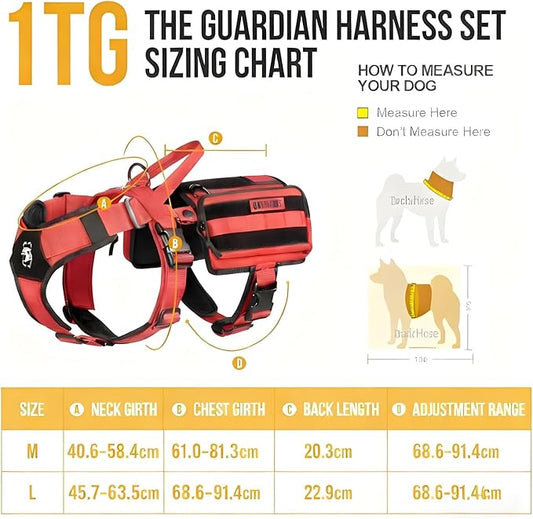 OneTigris Service Dog Vest Harness, Service Dog Cape Guardian Dog Backpack Harness with Pouches Dog Saddle Bag for Small Medium and Large Dogs (Red, M)