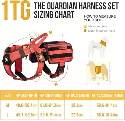 OneTigris Service Dog Vest Harness, Service Dog Cape Guardian Dog Backpack Harness with Pouches Dog Saddle Bag for Small Medium and Large Dogs (Red, Large)