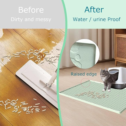 Jacooxi Cat Litter Mat for Litter Box, Silicone Large Cat Litter Trapping Mat - 51.2x25.6 in, Waterproof & Non-Slip, Durable & Easy Clean, Green