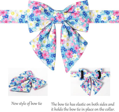 Lionet Paws Floral Dog Collar with Sailor Bow, Spring Wildflowers Daisy Forget Me Not Dog Collar Bow Tie for Dogs, Small, Neck 10-16 inches