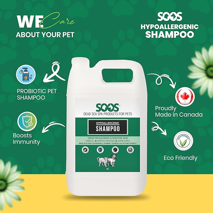 Soos Pet Shampoo Hypoaller-genic Natural Dead Sea Minerals Fast Absorbing with Vitamins Essential Oils Natural Elements for Dogs and Cats - 1x Pet Shampoo (4L)