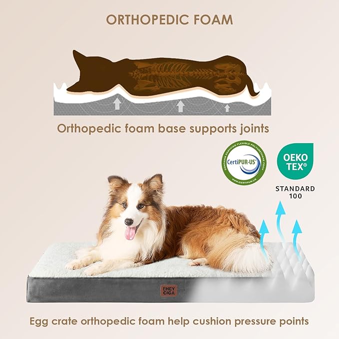 EHEYCIGA Orthopedic Dog Beds, Egg Crate Dog Bed Pet Mat with Washable Removable Cover, All Size Dogs