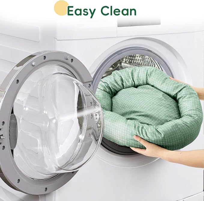 Colewin Small Cat Bed for Indoor Cats Dogs, Washable Round Donut Pet Bed for Puppies Kittens, Cute Rabbit Bunny Beds with Reversible Winter & Summer Cushion for Pets Up to 8lbs (Green)