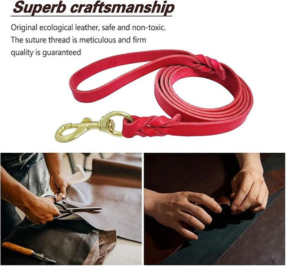 LWBMG Leather Dog Leash 6ft, Heavy Duty Dog Training Leash, Strong Durable Handmade Braided Pet Leashes, Soft and Comfortable Leather Leashes for Large, Medium Dogs Red