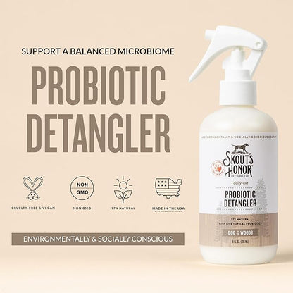 Skout's Honor Probiotic Pet Detangler Spray - Hydrating & Conditioning with Avocado Oil, 97% Natural, Paraben & Sulfate-Free, softens for a brushable Coat, Daily Use, 8oz, Dog of The Woods, 2-Pack