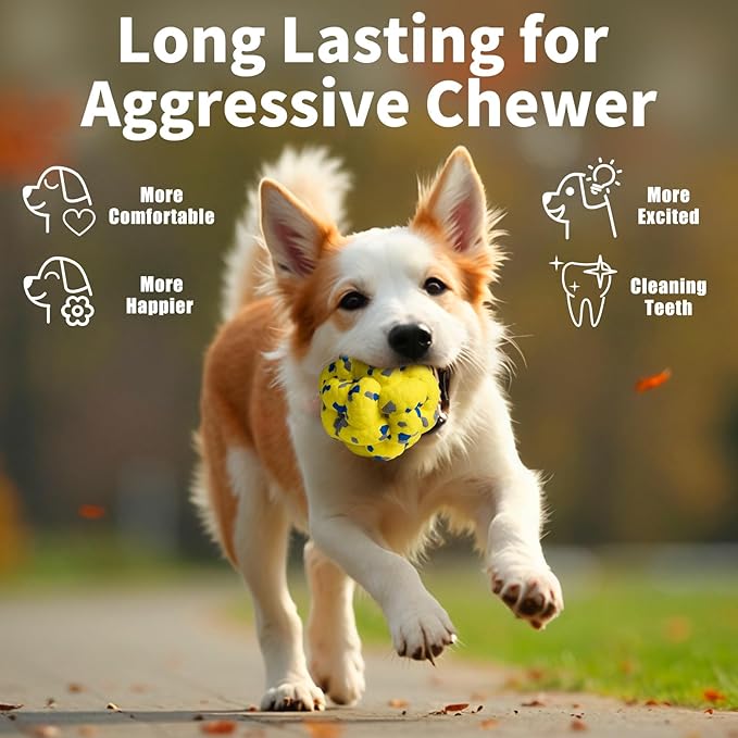Moonorange Upgrade Dog Balls Interactive Toys for Aggressive Chewers, Indestructible Tennis Durable Bouncy for Fetch Game, Lightweight Floating, Yellow
