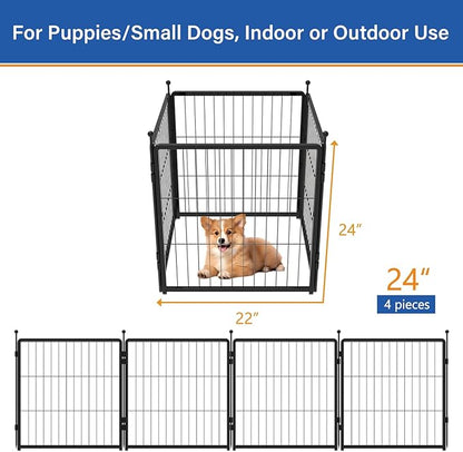 PETREEK Dog Playpen Add-on 24 inch 4 Panels for Indoor & Outdoor Use – Heavy-Duty Metal Pet Fence with Ground Stakes, Rounded Ball Tops for Safety, Stable & Foldable Design, Easy to Assemble