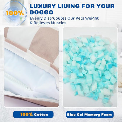 UWELL PETS Large Dog Bed with Removable Washable Cover for Large Dogs Deluxe Plush Dog Crate Beds Comfy Kennel Pad Waterproof Lining and Blue Gel Memory Foam Memory Foam（Brown 40.2 * 30 * 4in）