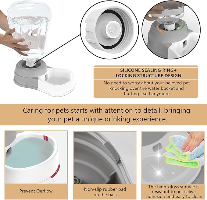 STALTWO 1.58 Gallon Automatic Dog Water Bowl Dispenser, Large Capacity Water Feeder for Cats and Dogs, BPA-Free, 1.58 Gallon Grey